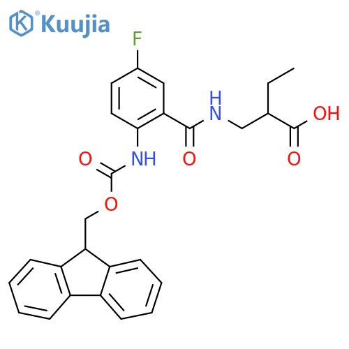 2-({2-({(9H-fluoren-9-yl)methoxycarbonyl}amino)-5-fluorophenylformamido}methyl)butanoic acid structure