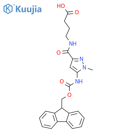 4-{5-({(9H-fluoren-9-yl)methoxycarbonyl}amino)-1-methyl-1H-pyrazol-3-ylformamido}butanoic acid structure