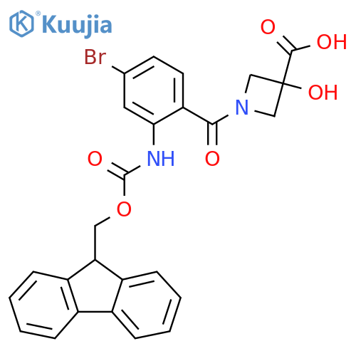 1-4-bromo-2-({(9H-fluoren-9-yl)methoxycarbonyl}amino)benzoyl-3-hydroxyazetidine-3-carboxylic acid structure