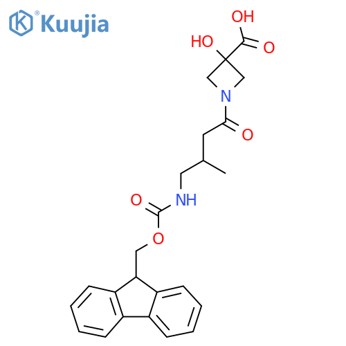 1-4-({(9H-fluoren-9-yl)methoxycarbonyl}amino)-3-methylbutanoyl-3-hydroxyazetidine-3-carboxylic acid structure