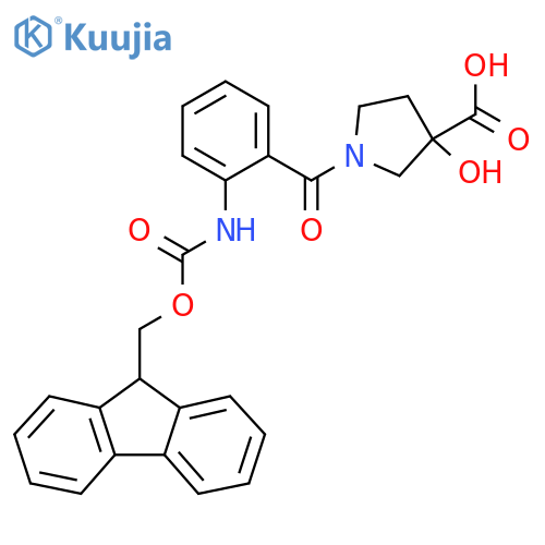 1-2-({(9H-fluoren-9-yl)methoxycarbonyl}amino)benzoyl-3-hydroxypyrrolidine-3-carboxylic acid structure