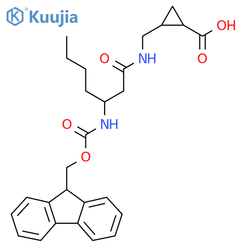 2-{3-({(9H-fluoren-9-yl)methoxycarbonyl}amino)heptanamidomethyl}cyclopropane-1-carboxylic acid structure