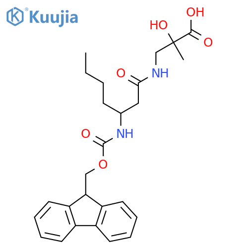 3-3-({(9H-fluoren-9-yl)methoxycarbonyl}amino)heptanamido-2-hydroxy-2-methylpropanoic acid structure