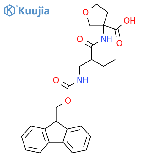 3-{2-({(9H-fluoren-9-yl)methoxycarbonyl}amino)methylbutanamido}oxolane-3-carboxylic acid structure