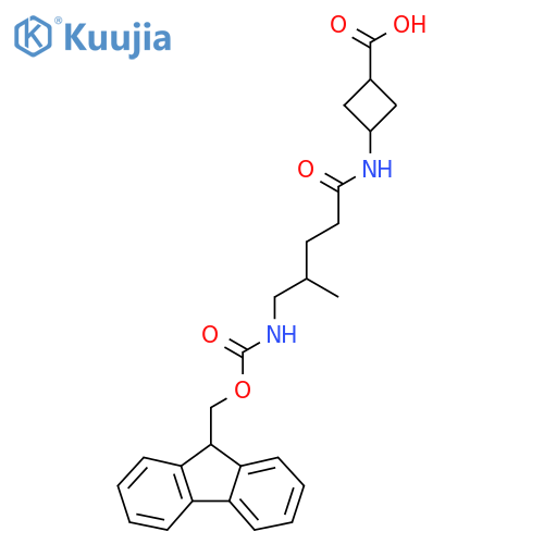 3-5-({(9H-fluoren-9-yl)methoxycarbonyl}amino)-4-methylpentanamidocyclobutane-1-carboxylic acid structure