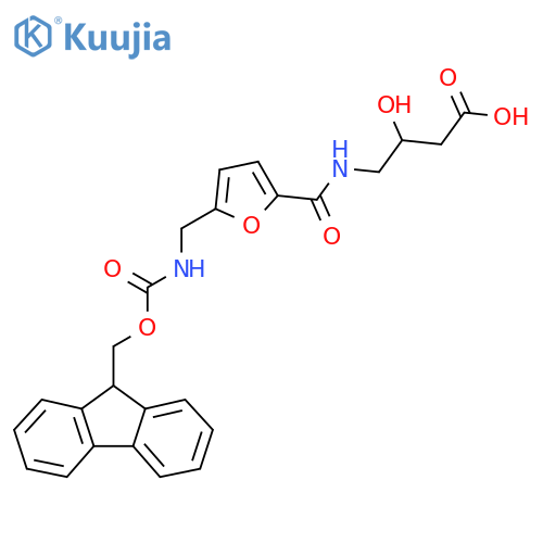 4-({5-({(9H-fluoren-9-yl)methoxycarbonyl}amino)methylfuran-2-yl}formamido)-3-hydroxybutanoic acid structure