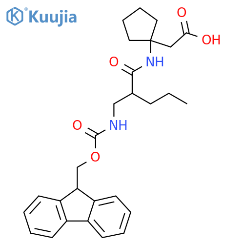 2-(1-{2-({(9H-fluoren-9-yl)methoxycarbonyl}amino)methylpentanamido}cyclopentyl)acetic acid structure