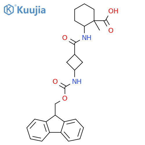 2-3-({(9H-fluoren-9-yl)methoxycarbonyl}amino)cyclobutaneamido-1-methylcyclohexane-1-carboxylic acid structure