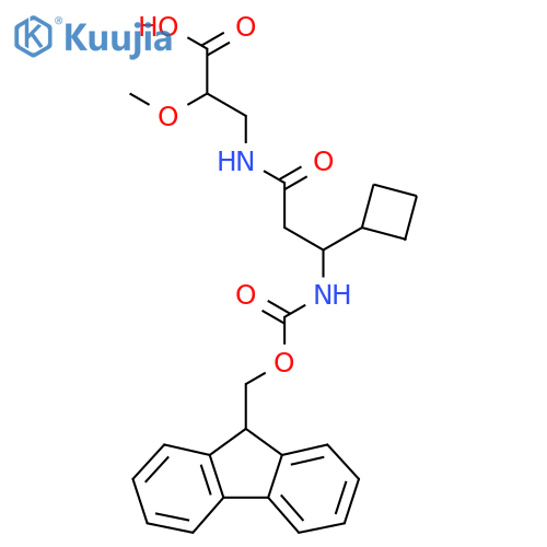 3-3-cyclobutyl-3-({(9H-fluoren-9-yl)methoxycarbonyl}amino)propanamido-2-methoxypropanoic acid structure