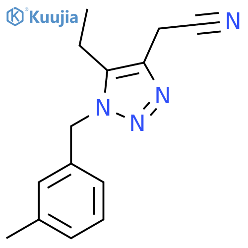 2-{5-ethyl-1-(3-methylphenyl)methyl-1H-1,2,3-triazol-4-yl}acetonitrile structure