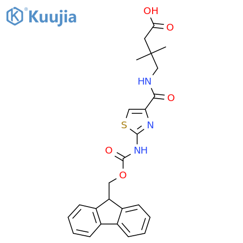 4-{2-({(9H-fluoren-9-yl)methoxycarbonyl}amino)-1,3-thiazol-4-ylformamido}-3,3-dimethylbutanoic acid structure