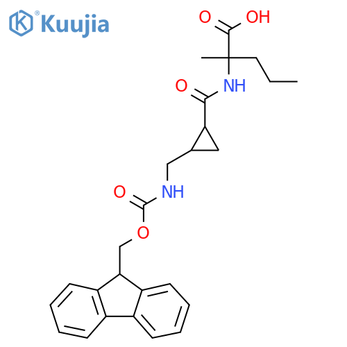 2-({2-({(9H-fluoren-9-yl)methoxycarbonyl}amino)methylcyclopropyl}formamido)-2-methylpentanoic acid structure
