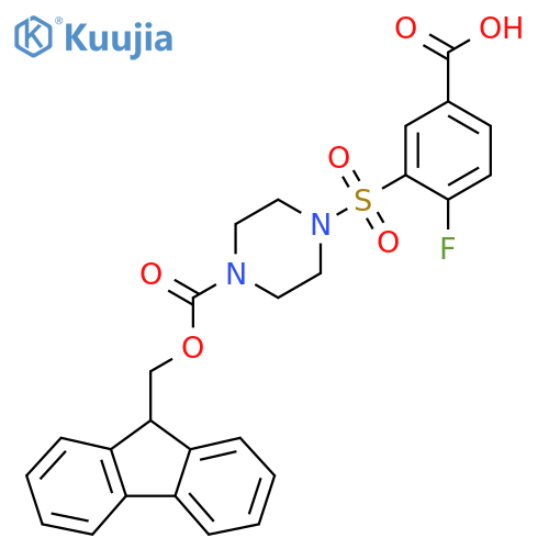 3-(4-{(9H-fluoren-9-yl)methoxycarbonyl}piperazin-1-yl)sulfonyl-4-fluorobenzoic acid structure