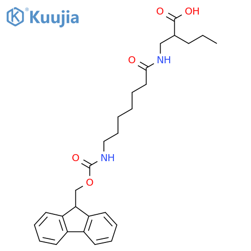 2-{7-({(9H-fluoren-9-yl)methoxycarbonyl}amino)heptanamidomethyl}pentanoic acid structure