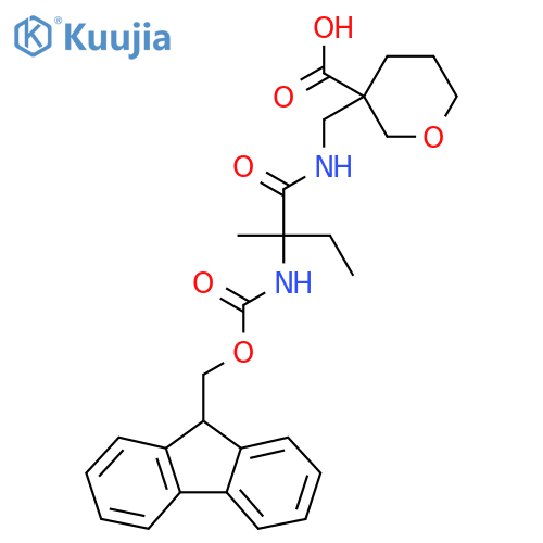 3-{2-({(9H-fluoren-9-yl)methoxycarbonyl}amino)-2-methylbutanamidomethyl}oxane-3-carboxylic acid structure