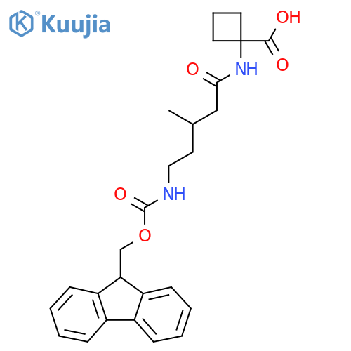 1-5-({(9H-fluoren-9-yl)methoxycarbonyl}amino)-3-methylpentanamidocyclobutane-1-carboxylic acid structure