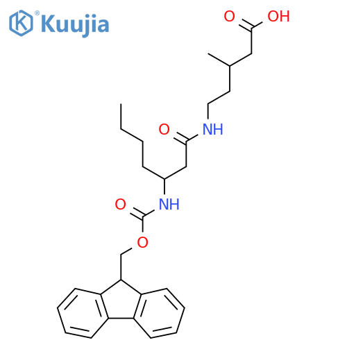 5-3-({(9H-fluoren-9-yl)methoxycarbonyl}amino)heptanamido-3-methylpentanoic acid structure