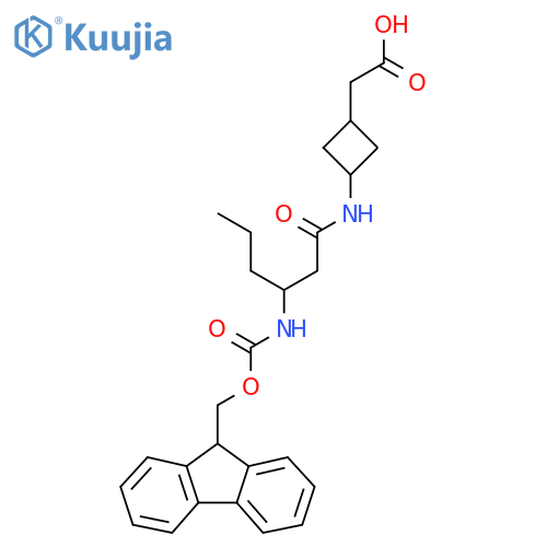 2-{3-3-({(9H-fluoren-9-yl)methoxycarbonyl}amino)hexanamidocyclobutyl}acetic acid structure