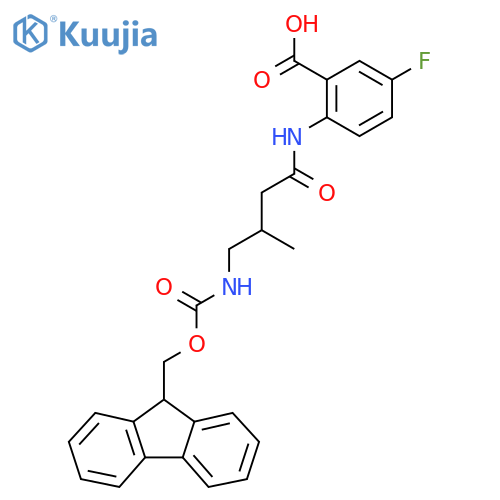 2-4-({(9H-fluoren-9-yl)methoxycarbonyl}amino)-3-methylbutanamido-5-fluorobenzoic acid structure
