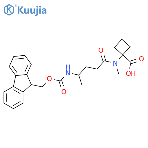 1-4-({(9H-fluoren-9-yl)methoxycarbonyl}amino)-N-methylpentanamidocyclobutane-1-carboxylic acid structure