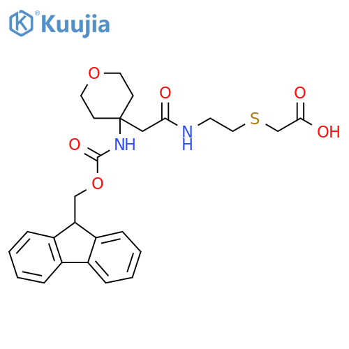 2-(2-{2-4-({(9H-fluoren-9-yl)methoxycarbonyl}amino)oxan-4-ylacetamido}ethyl)sulfanylacetic acid structure