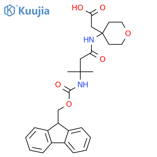 2-{4-3-({(9H-fluoren-9-yl)methoxycarbonyl}amino)-3-methylbutanamidooxan-4-yl}acetic acid structure