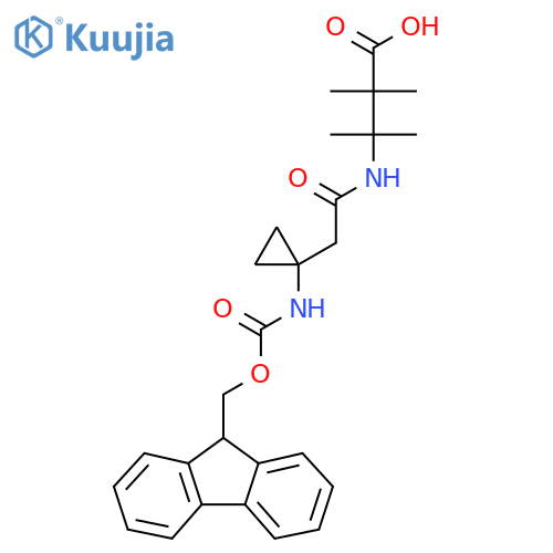 3-{2-1-({(9H-fluoren-9-yl)methoxycarbonyl}amino)cyclopropylacetamido}-2,2,3-trimethylbutanoic acid structure