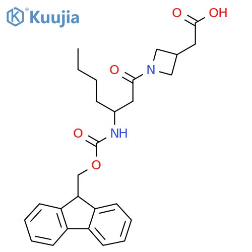 2-{1-3-({(9H-fluoren-9-yl)methoxycarbonyl}amino)heptanoylazetidin-3-yl}acetic acid structure