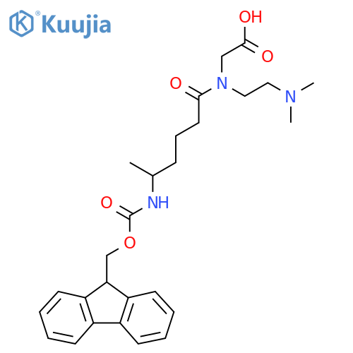 2-{N-2-(dimethylamino)ethyl-5-({(9H-fluoren-9-yl)methoxycarbonyl}amino)hexanamido}acetic acid structure