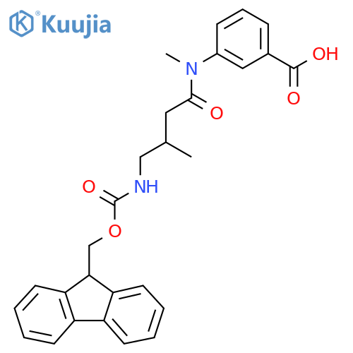 3-4-({(9H-fluoren-9-yl)methoxycarbonyl}amino)-N,3-dimethylbutanamidobenzoic acid structure