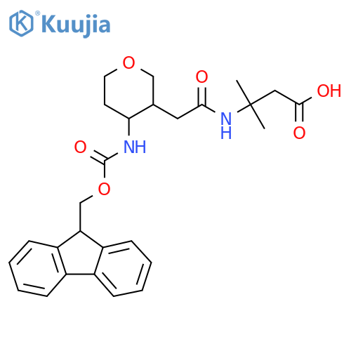 3-{2-4-({(9H-fluoren-9-yl)methoxycarbonyl}amino)oxan-3-ylacetamido}-3-methylbutanoic acid structure