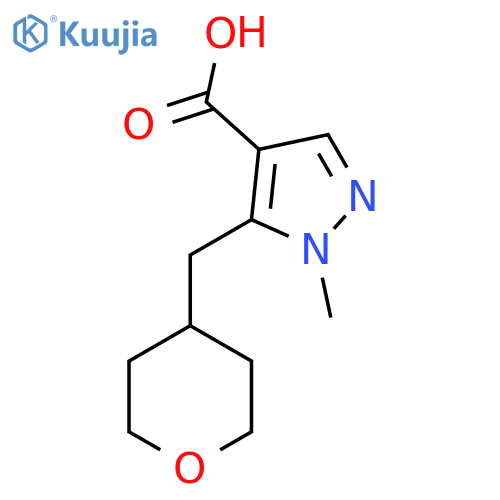 1-methyl-5-(oxan-4-ylmethyl)-1H-pyrazole-4-carboxylic acid structure