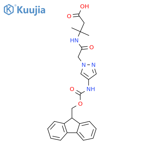 3-{2-4-({(9H-fluoren-9-yl)methoxycarbonyl}amino)-1H-pyrazol-1-ylacetamido}-3-methylbutanoic acid structure