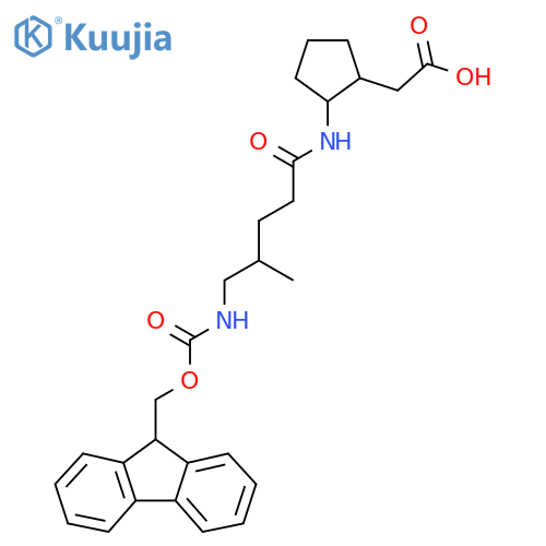 2-{2-5-({(9H-fluoren-9-yl)methoxycarbonyl}amino)-4-methylpentanamidocyclopentyl}acetic acid structure