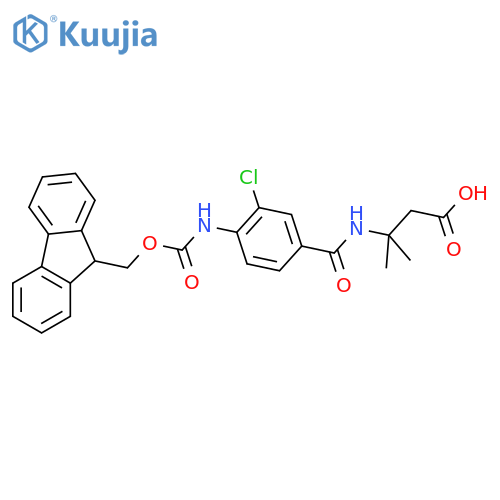 3-{3-chloro-4-({(9H-fluoren-9-yl)methoxycarbonyl}amino)phenylformamido}-3-methylbutanoic acid structure