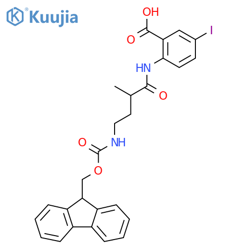 2-4-({(9H-fluoren-9-yl)methoxycarbonyl}amino)-2-methylbutanamido-5-iodobenzoic acid structure