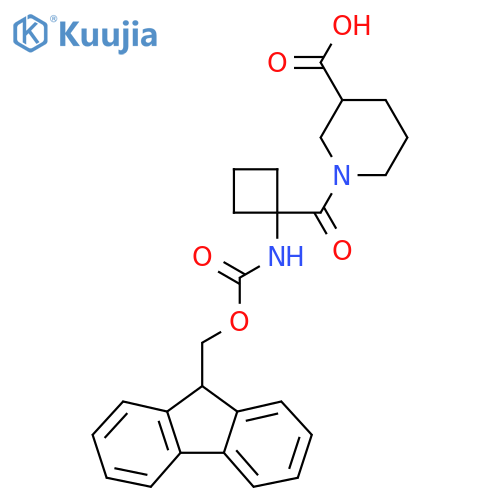 1-1-({(9H-fluoren-9-yl)methoxycarbonyl}amino)cyclobutanecarbonylpiperidine-3-carboxylic acid structure