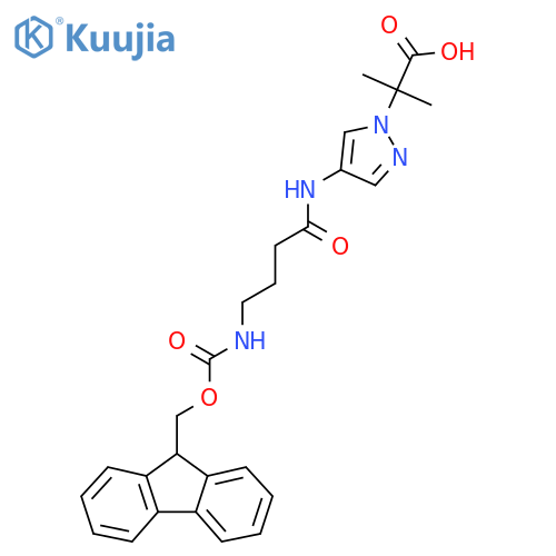 2-{4-4-({(9H-fluoren-9-yl)methoxycarbonyl}amino)butanamido-1H-pyrazol-1-yl}-2-methylpropanoic acid structure