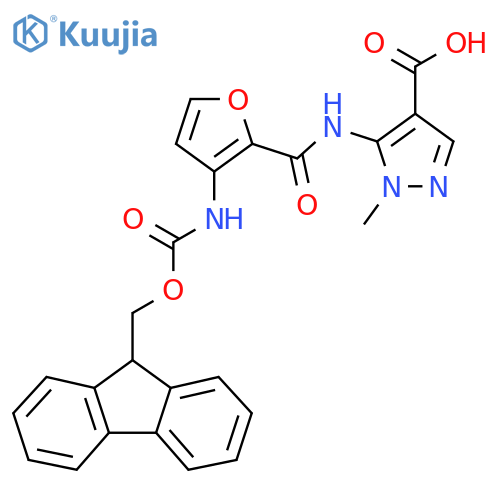 5-3-({(9H-fluoren-9-yl)methoxycarbonyl}amino)furan-2-amido-1-methyl-1H-pyrazole-4-carboxylic acid structure