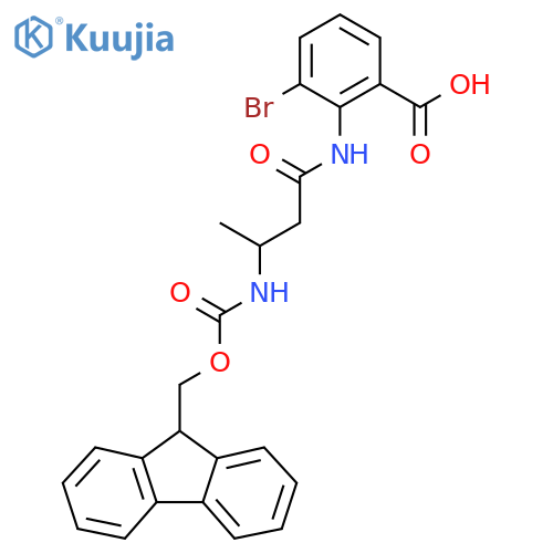 3-bromo-2-3-({(9H-fluoren-9-yl)methoxycarbonyl}amino)butanamidobenzoic acid structure
