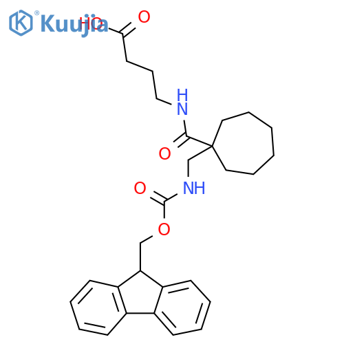 4-({1-({(9H-fluoren-9-yl)methoxycarbonyl}amino)methylcycloheptyl}formamido)butanoic acid structure