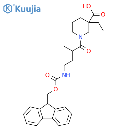 3-ethyl-1-4-({(9H-fluoren-9-yl)methoxycarbonyl}amino)-2-methylbutanoylpiperidine-3-carboxylic acid structure