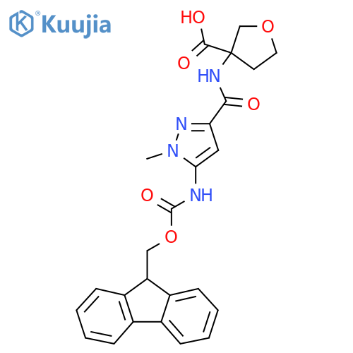 3-5-({(9H-fluoren-9-yl)methoxycarbonyl}amino)-1-methyl-1H-pyrazole-3-amidooxolane-3-carboxylic acid structure