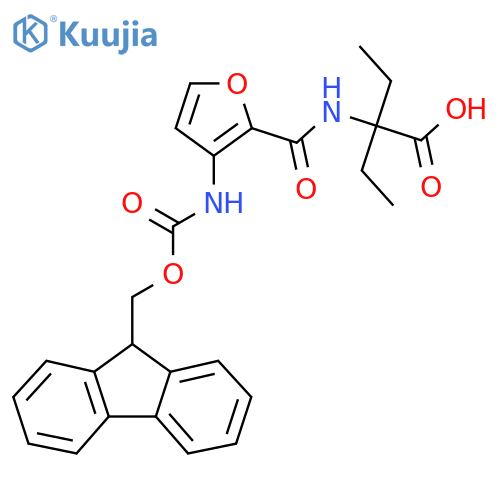 2-ethyl-2-{3-({(9H-fluoren-9-yl)methoxycarbonyl}amino)furan-2-ylformamido}butanoic acid structure