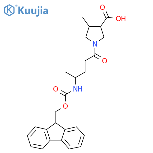 1-4-({(9H-fluoren-9-yl)methoxycarbonyl}amino)pentanoyl-4-methylpyrrolidine-3-carboxylic acid structure