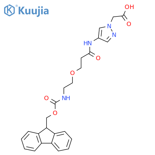 2-(4-{3-2-({(9H-fluoren-9-yl)methoxycarbonyl}amino)ethoxypropanamido}-1H-pyrazol-1-yl)acetic acid structure