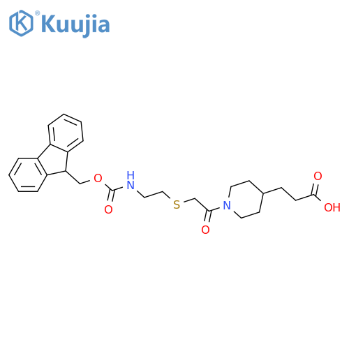 3-1-(2-{2-({(9H-fluoren-9-yl)methoxycarbonyl}amino)ethylsulfanyl}acetyl)piperidin-4-ylpropanoic acid structure
