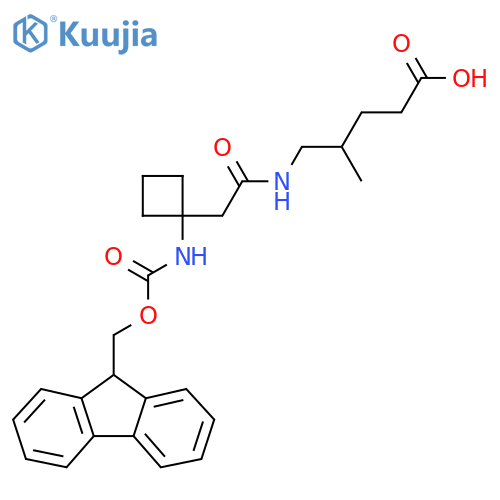 5-{2-1-({(9H-fluoren-9-yl)methoxycarbonyl}amino)cyclobutylacetamido}-4-methylpentanoic acid structure