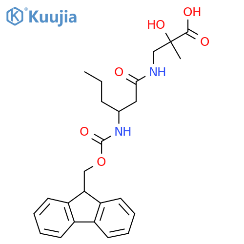 3-3-({(9H-fluoren-9-yl)methoxycarbonyl}amino)hexanamido-2-hydroxy-2-methylpropanoic acid structure