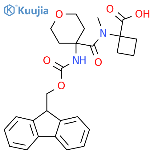 1-N-methyl4-({(9H-fluoren-9-yl)methoxycarbonyl}amino)oxane-4-amidocyclobutane-1-carboxylic acid structure